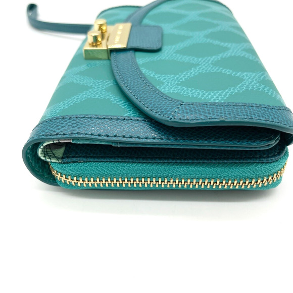 Vera Bradley Ultimate‎ Wristlet Wallet Teal Ikat Diamonds Zippy Classic Leather